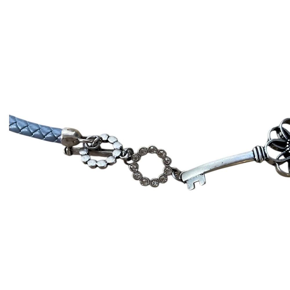 Women's Blue Faux Leather Choker Necklace with Key and Flower Charms - Picture 5 of 5